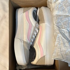 Vans White and Pink Old Skool Sneakers Classic Skate Style